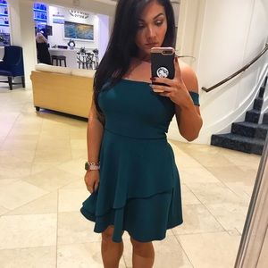 Green off the shoulder cocktail dress